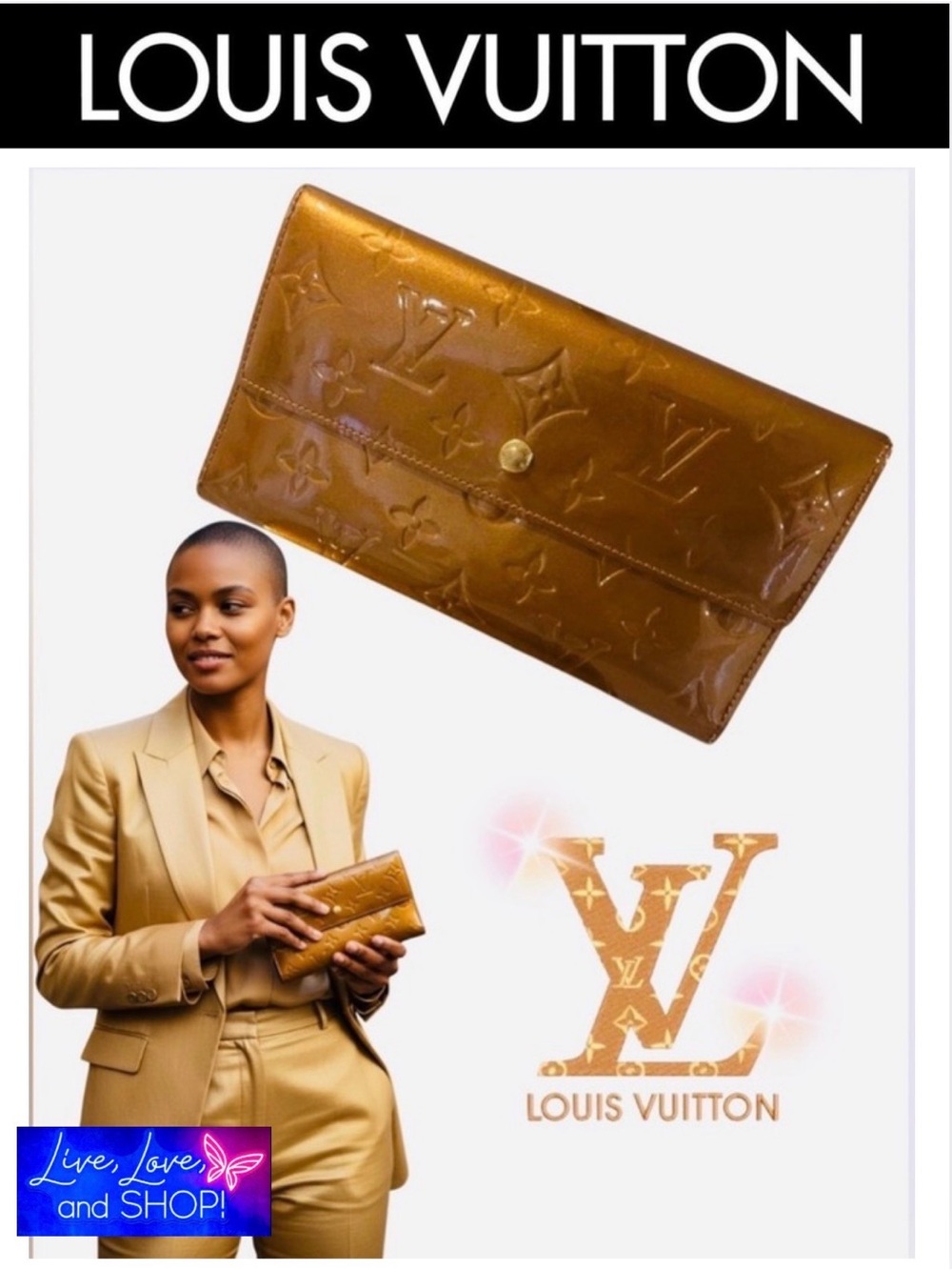 LOUIS VUITTON Vernis Bronze Long Wallet w/ LV Box & Unbranded Dust Bag. EUC